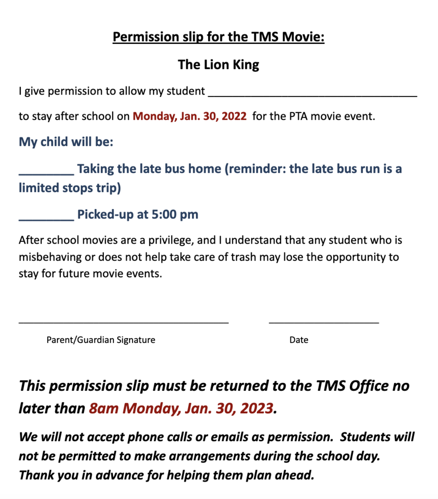 Movie Permission Slip